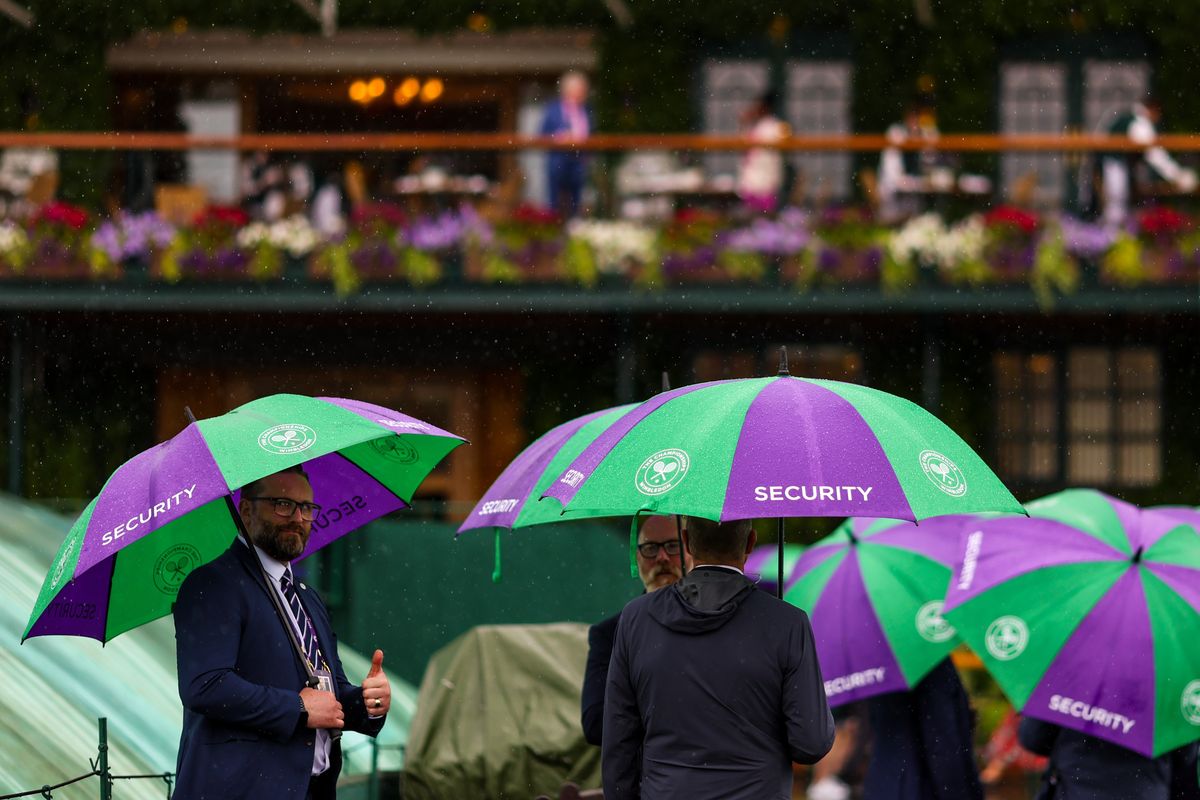 security in the rain at Wimbledon