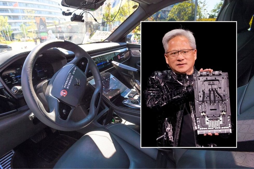 Self-driving vehicle and Nvidia CEO Jensen Huang