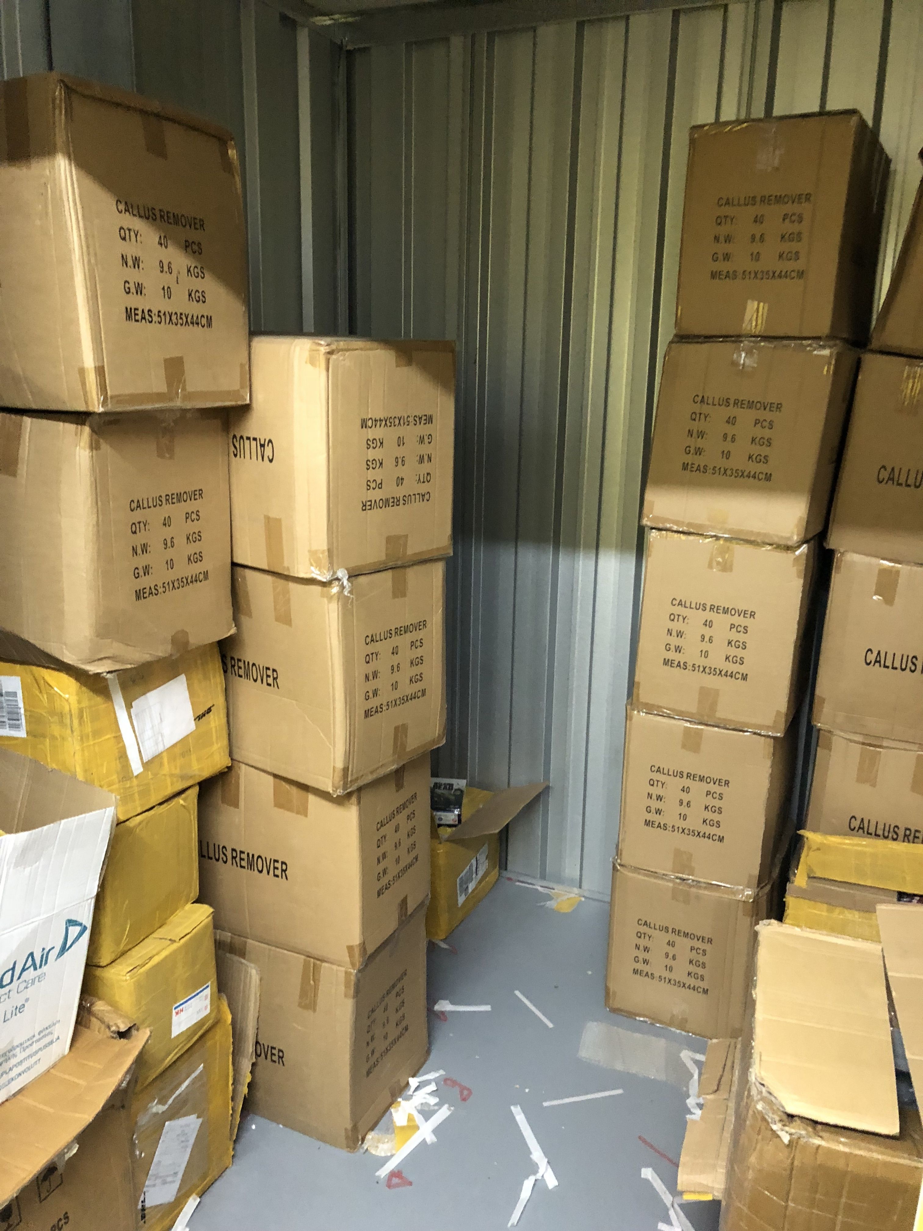 Self store of counterfeit foot care products.