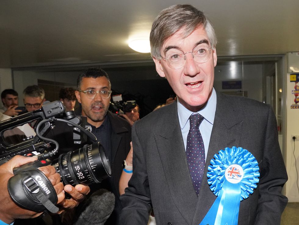 Senior Conservative Sir Jacob Rees-Mogg speaks to the media after losing his North East Somerset and Hanham seat in the 2024 General Election
