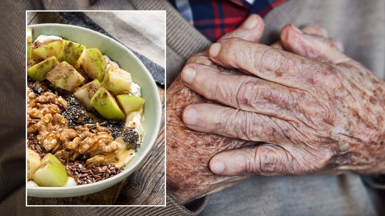 Senior man with hands over heart