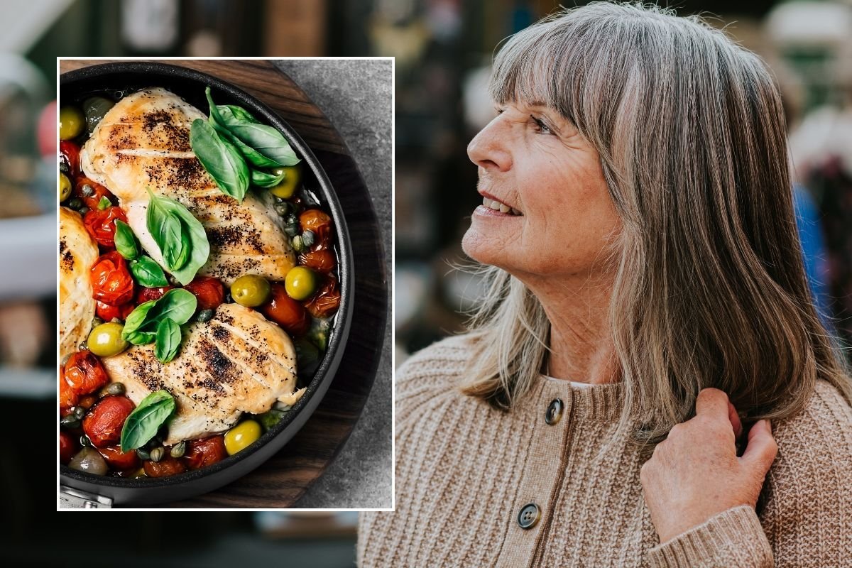 Senior woman and chicken dish