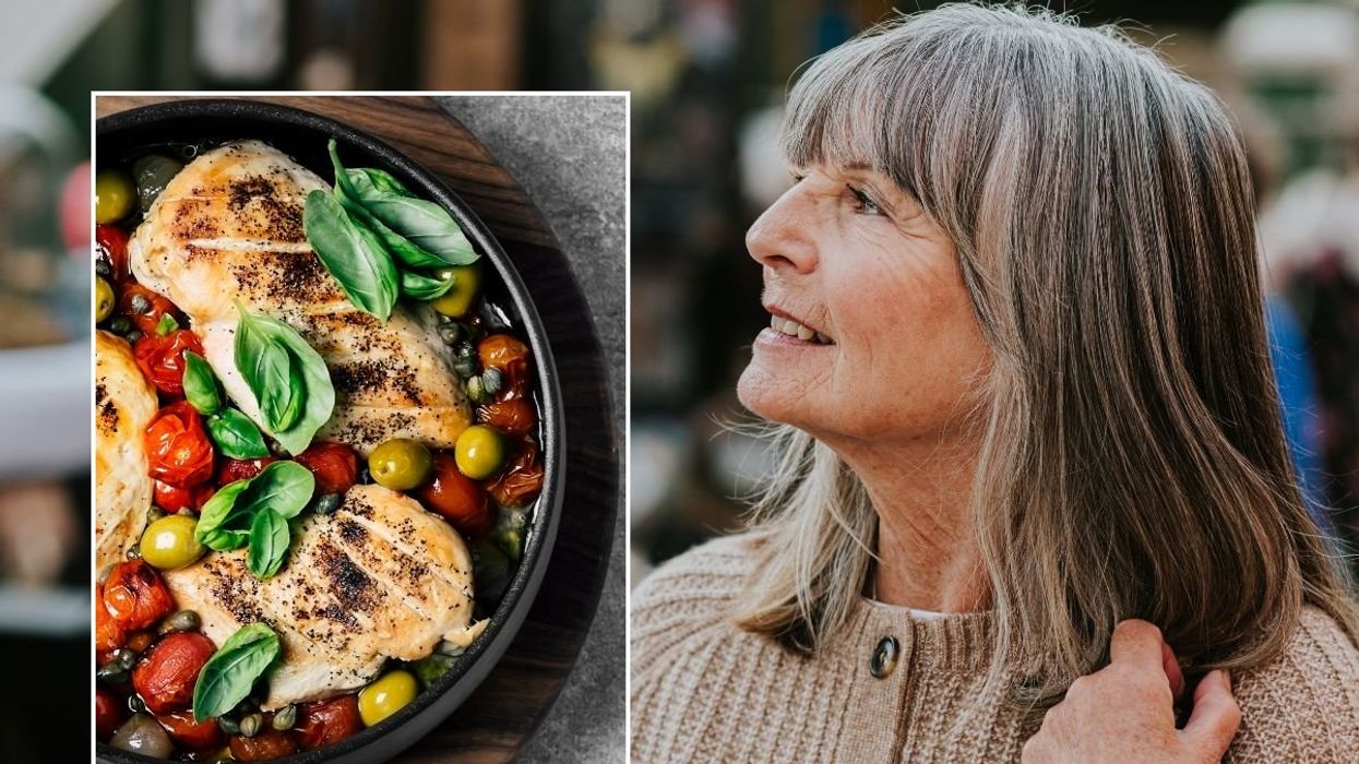 Senior woman and chicken dish