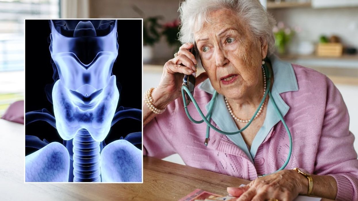 Senior woman and thyroid illustration