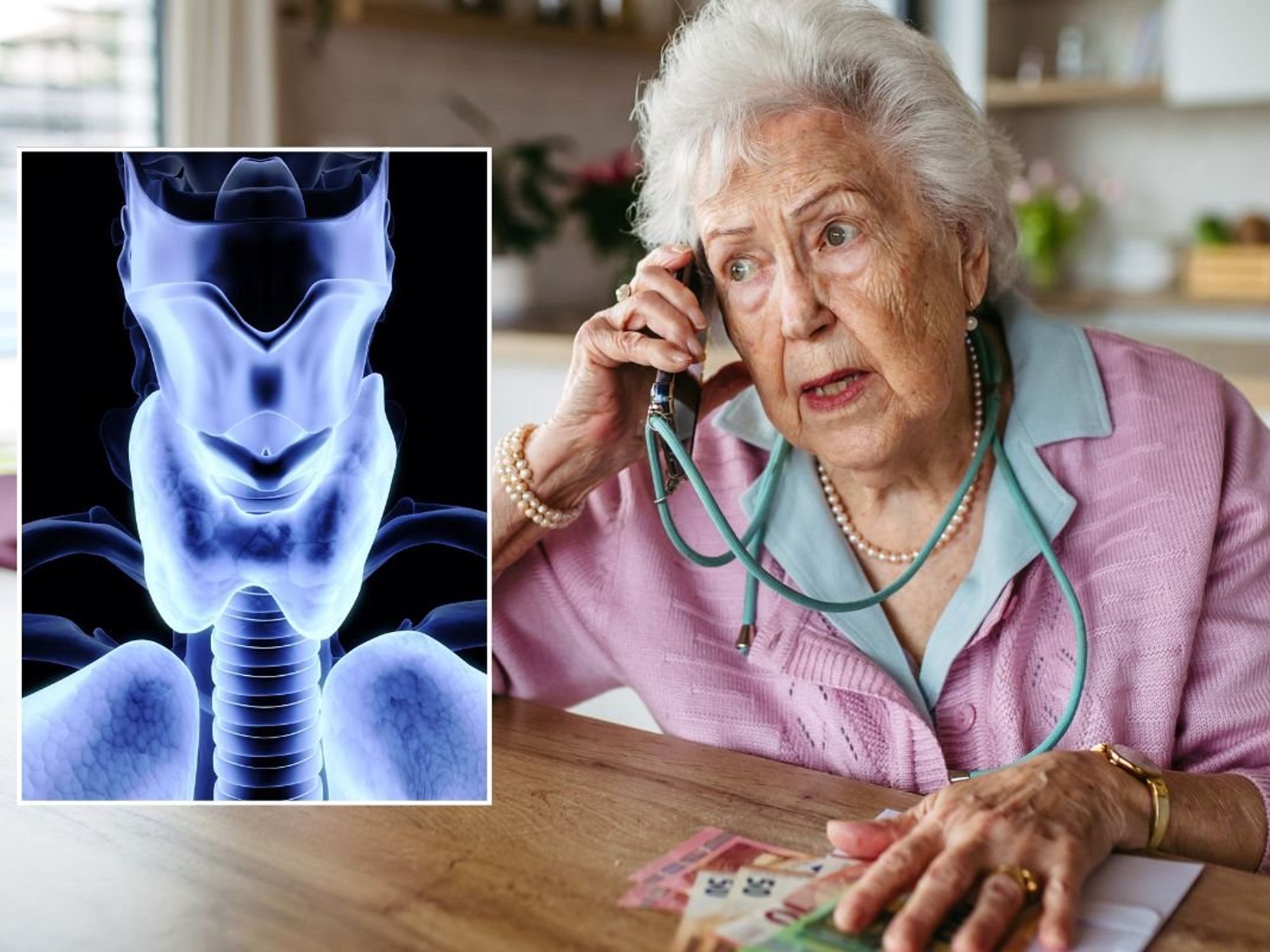 Senior woman and thyroid illustration