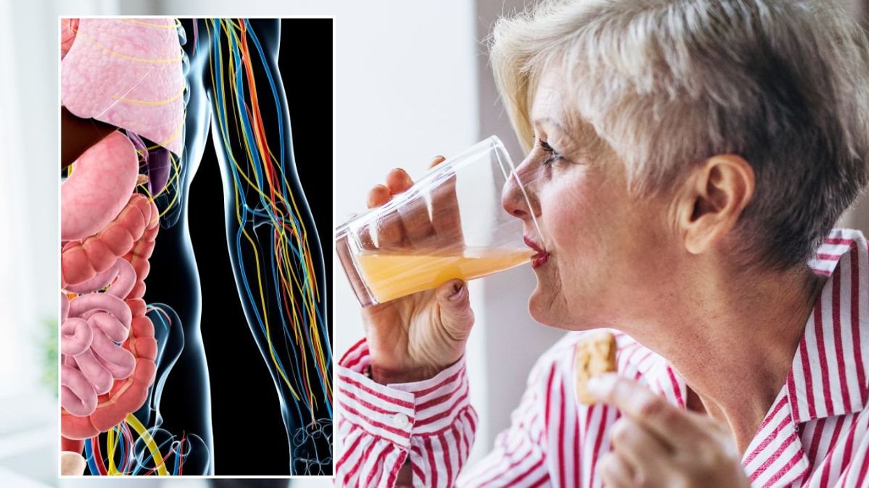 SENIOR WOMAN DRINKING JUICE