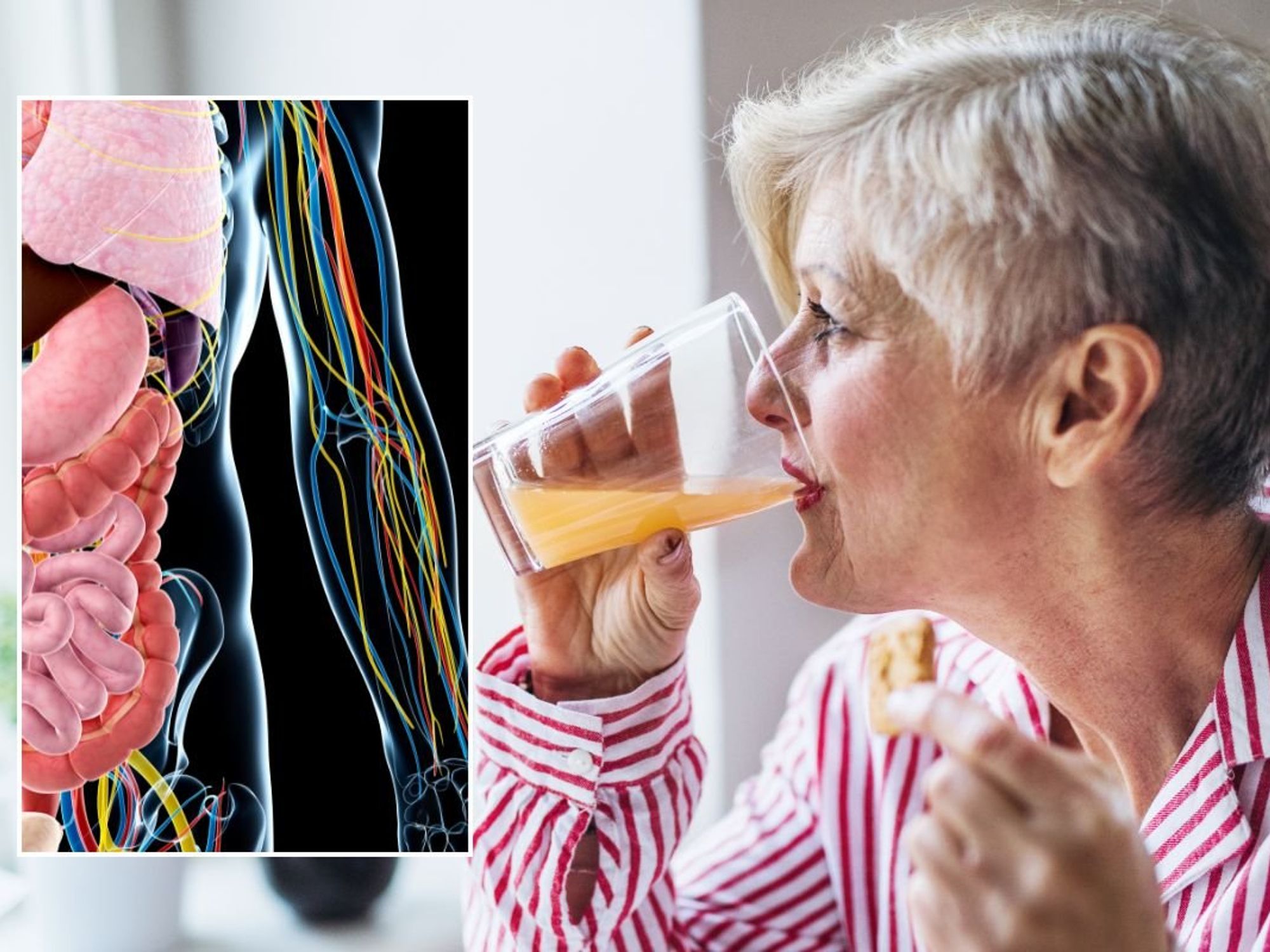 SENIOR WOMAN DRINKING JUICE