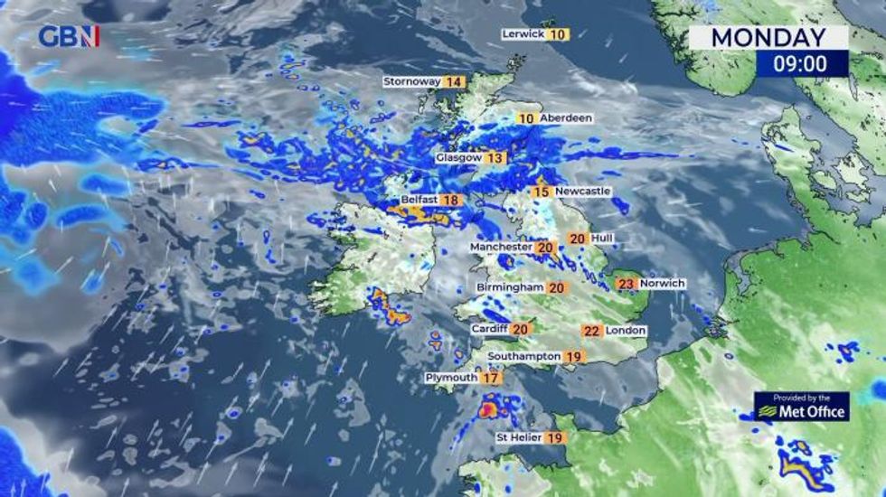 UK weather: Rain and heavy showers moving north, becoming dry in south