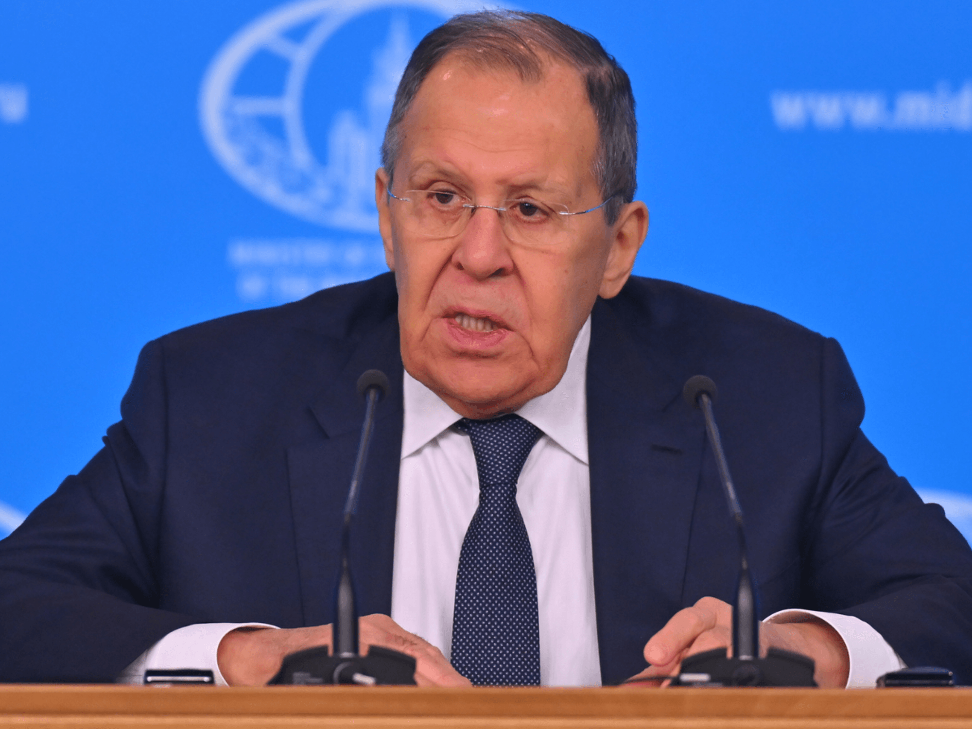 Sergei Lavrov during a press conference in Moscow
