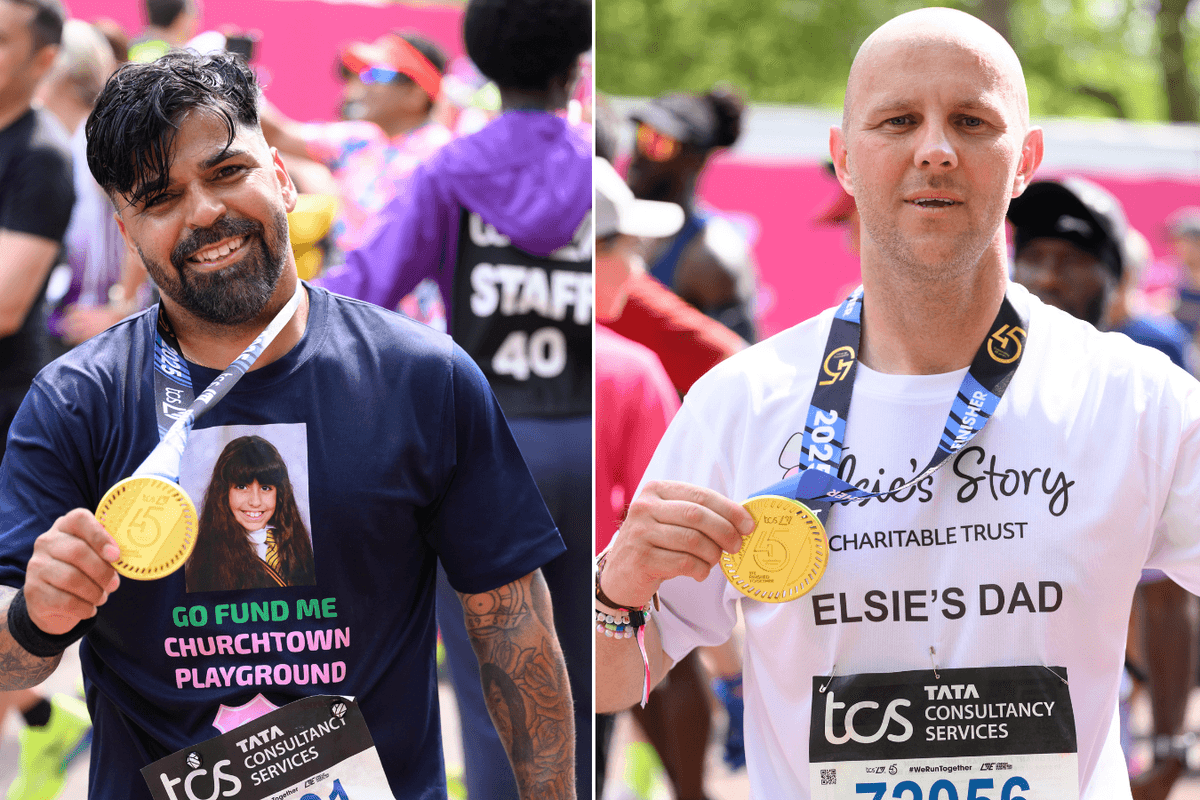 Sergio Aguiar and David Stancombe after they ran the London marathon last year