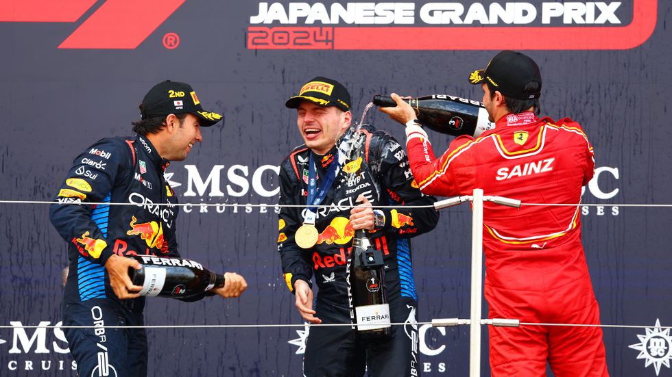 Sergio Perez, Max Verstappen and Carlos Sainz
