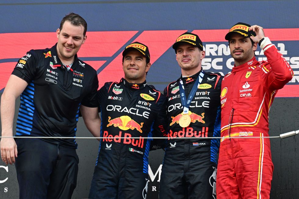 Sergio Perez, Max Verstappen and Carlos Sainz