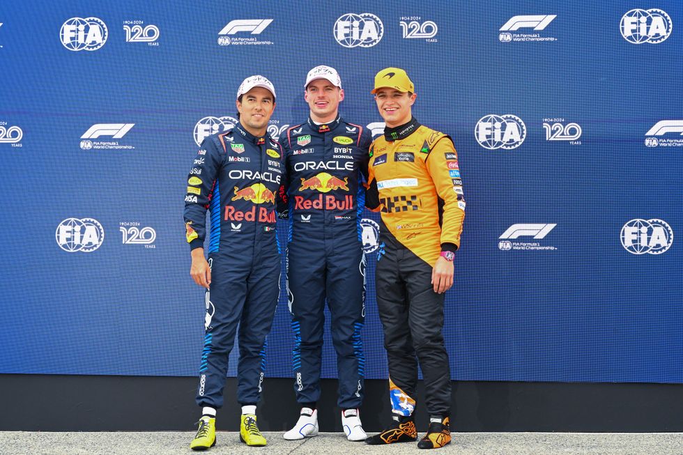 Sergio Perez, Max Verstappen and Lando Norris