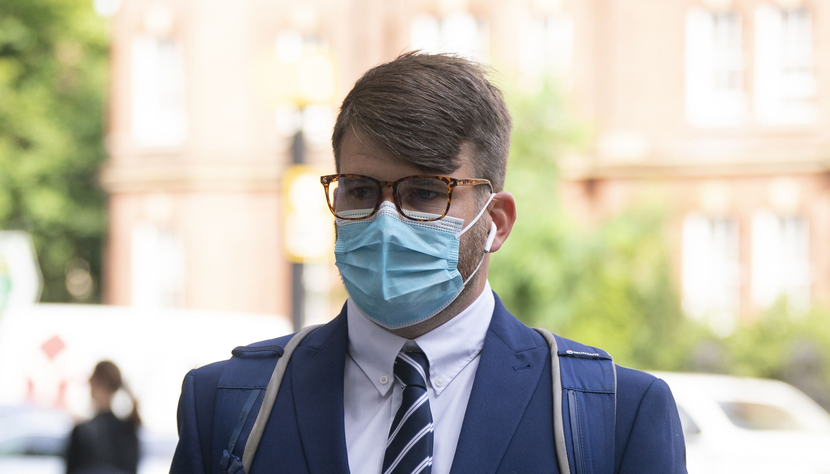 Serving Metropolitan Police Pc William Neville arriving at Westminster Magistrates' Court, London
