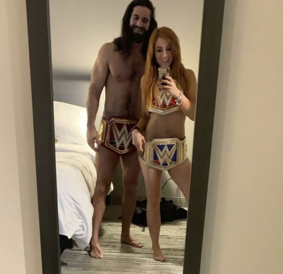 Seth Rollins and Becky Lynch famously posed in a similar fashion after their WrestleMania 35 triumphs back in 2019