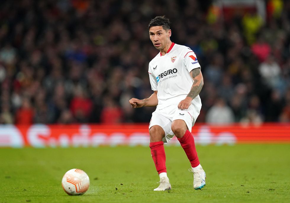 Sevilla's Gonzalo Montiel during the UEFA Europa League quarter-final first leg match at Old Trafford