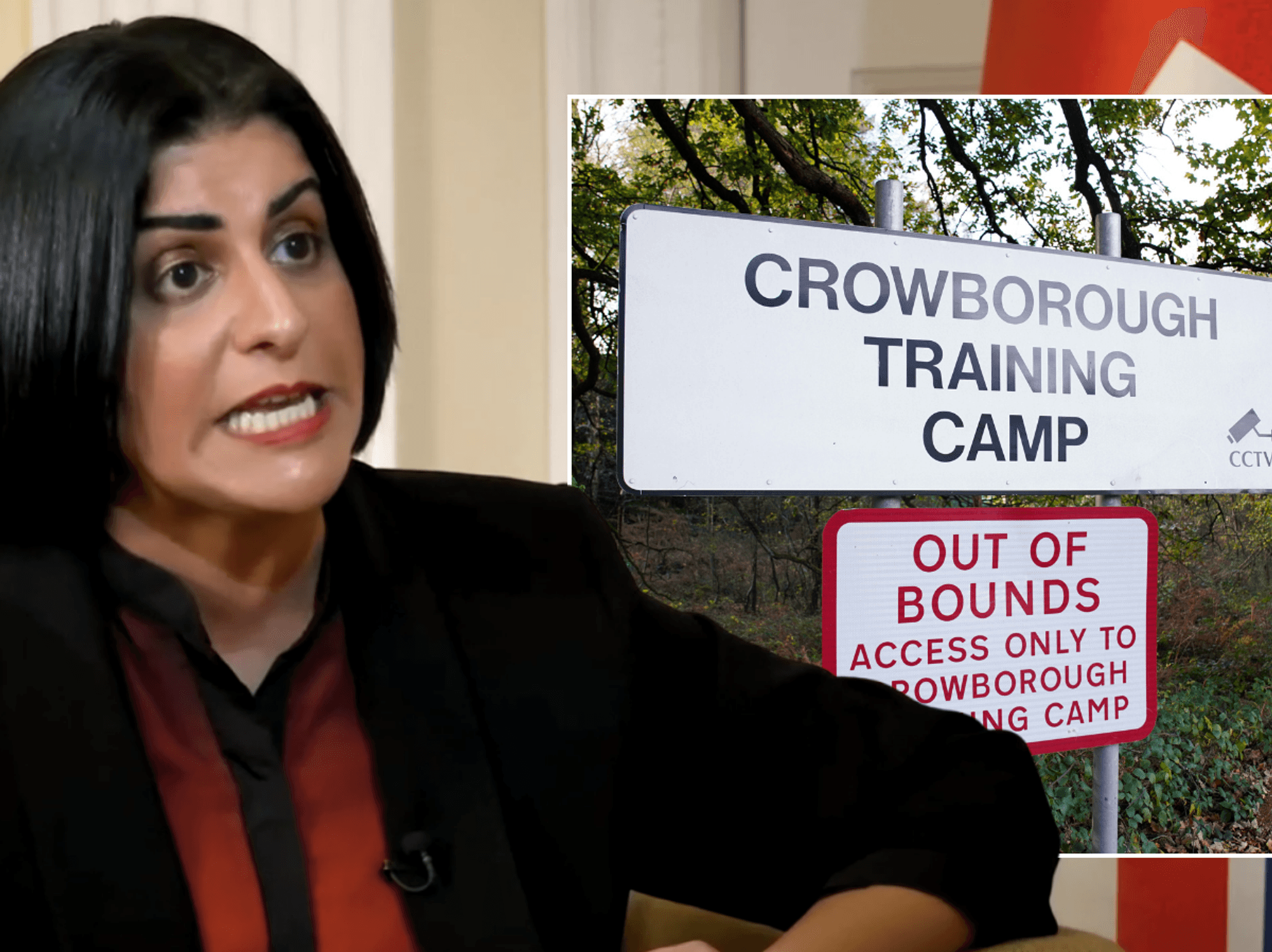 Shabana Mahmood sat down with GB News' Christopher Hope last week; Sign to Crowborough training camp