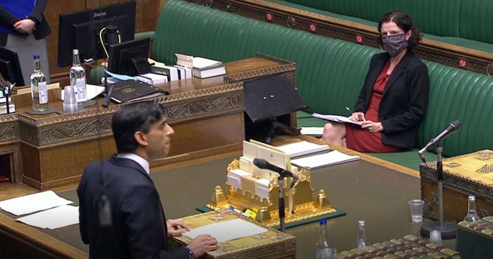 Shadow chancellor Anneliese Dodds looks on as Chancellor of the Exchequer Rishi Sunak delivers his Budget to the House of Commons. Picture date: Wednesday March 3, 2021.
