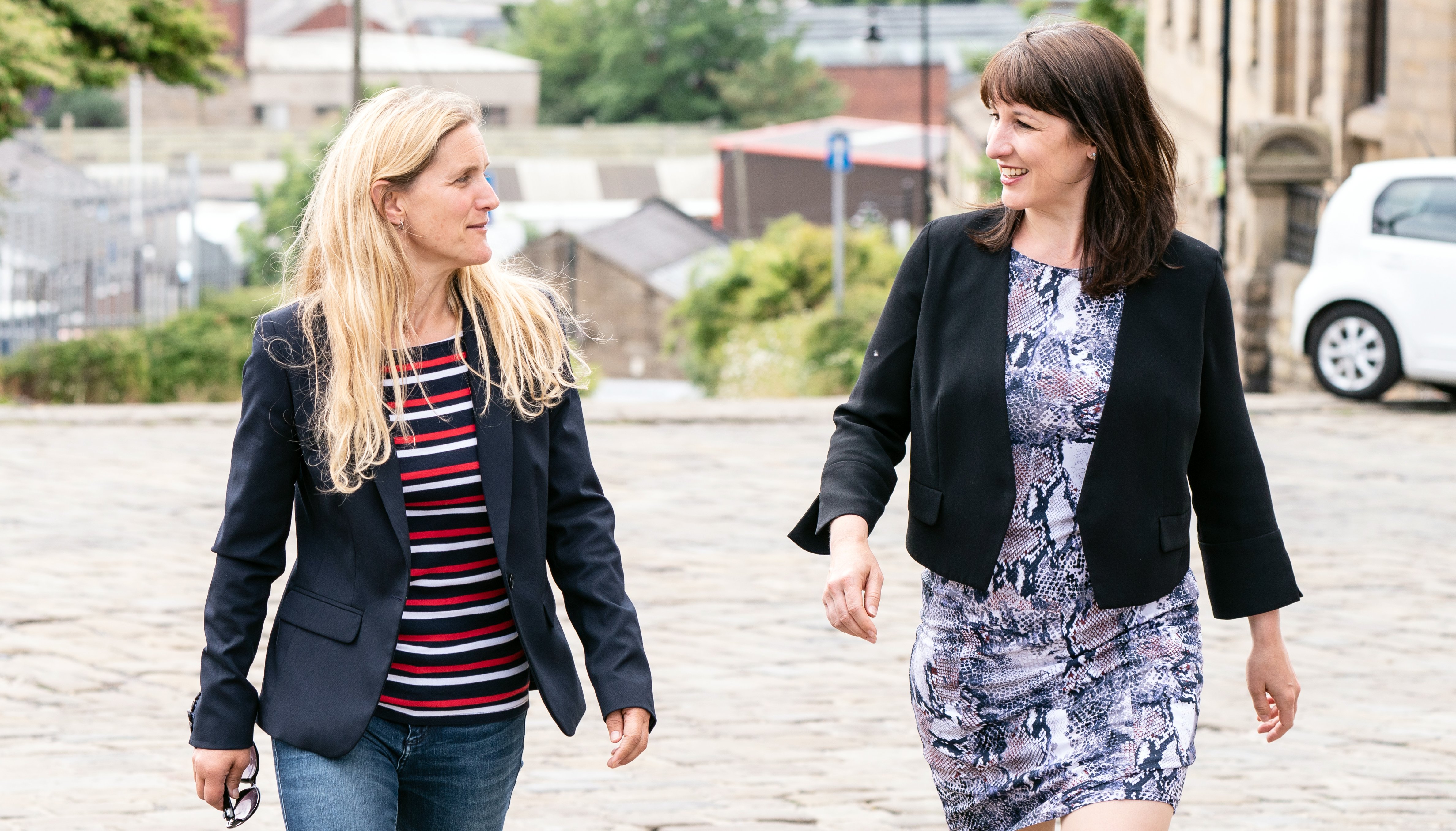 Shadow chancellor Rachel Reeves (right) alongside with Labour's candidate in the Batley and Spen by-election, Kim Leadbeater, while on the campaign trail in Bately, West Yorkshire, ahead of the by-election on July 1.