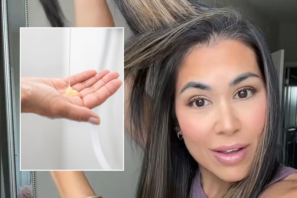 SHAMPOO IN HAND AND JEN TOUCHING HER HAIR