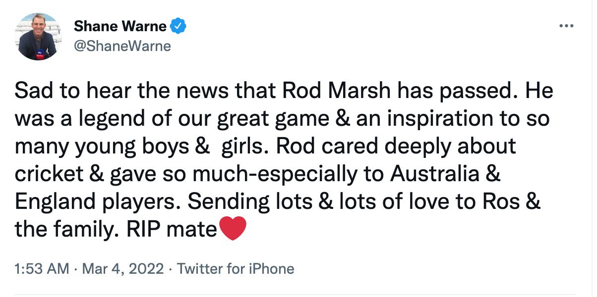 Shane Warne's final post on Twitter