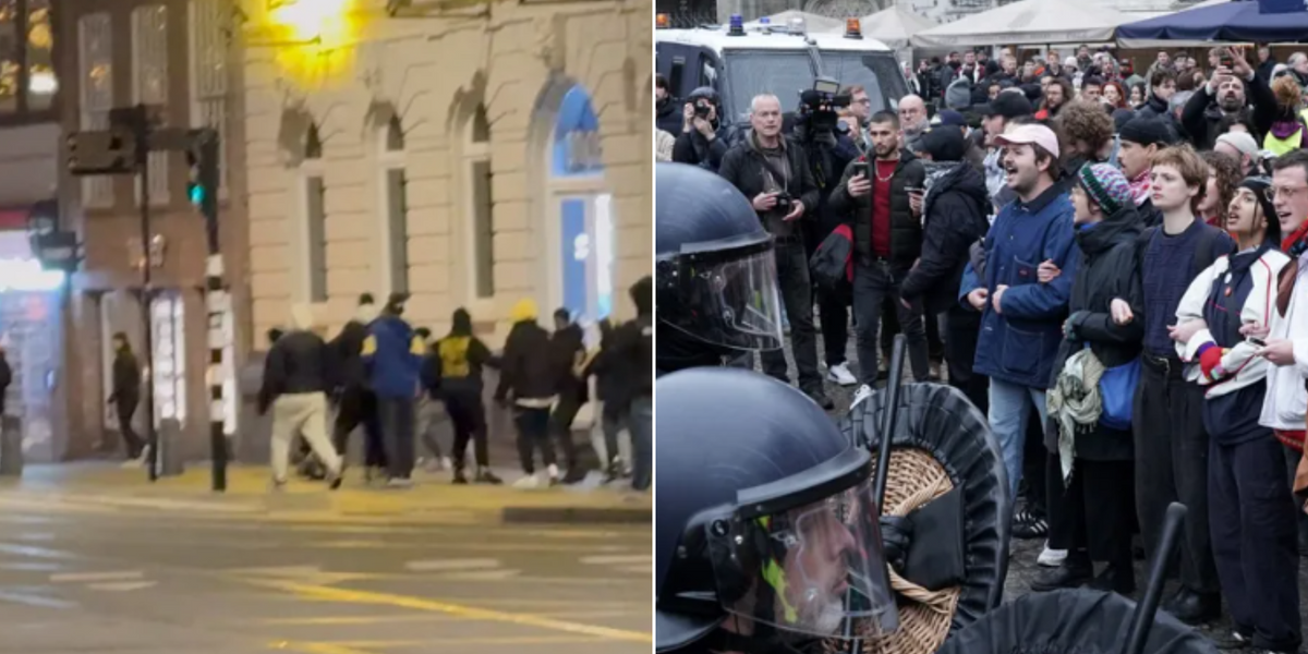 NextImg:Police hunt down and arrest five more rioters after 'antisemitic attack' on Israeli football fans as pro-Palestine protests take over Amsterdam