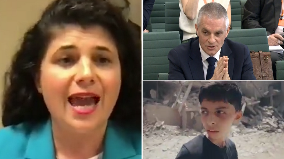 Sharren Haskel, Tim Davie and a screenshot from the controversial documentary