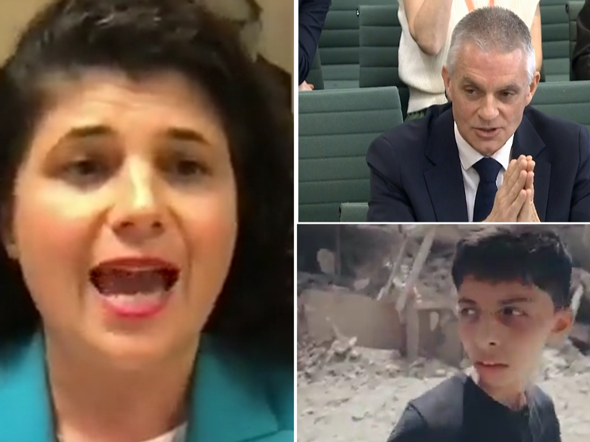 Sharren Haskel, Tim Davie and a screenshot from the controversial documentary