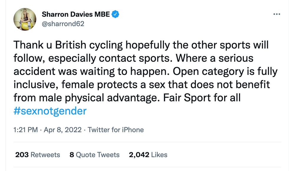 Sharron Davies responded to British Cycling's statement on social media