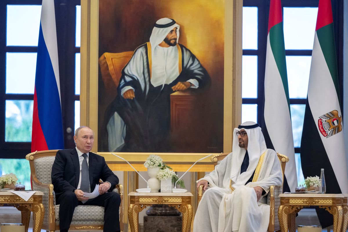 Sheikh Mohamed bin Zayed Al Nahyan, President of the United Arab Emirates, meets with Vladimir Putin