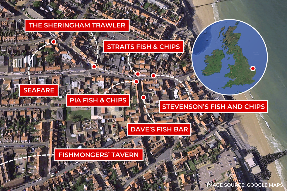 Sheringham fish and chip shop map
