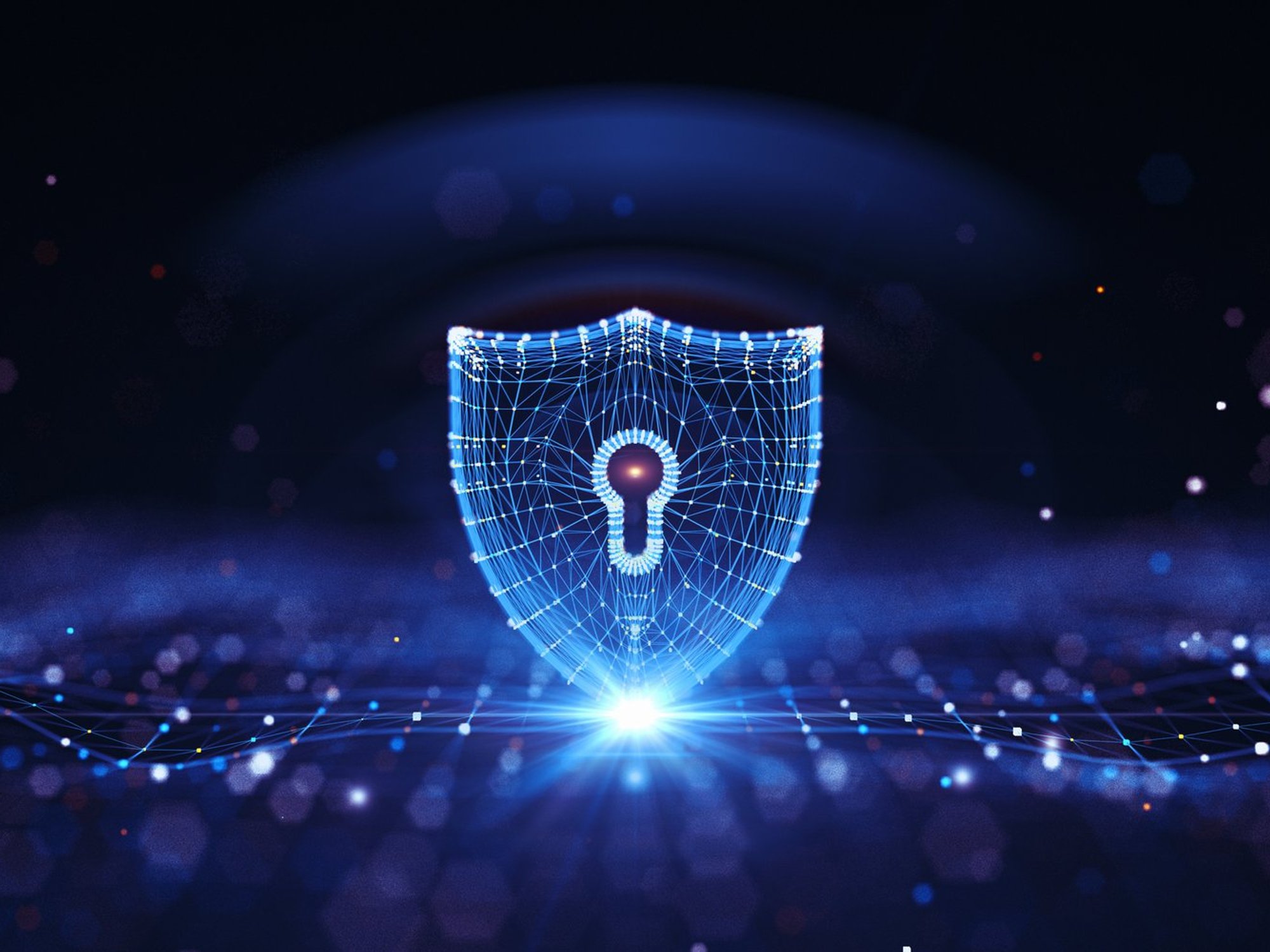 Shield symbol with blue digital background