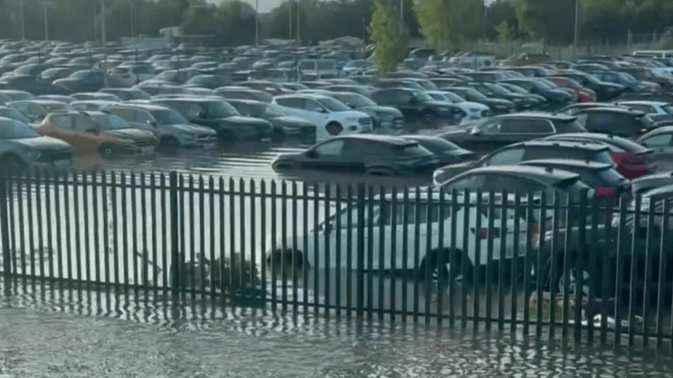 Shocking images captured the dramatic extent of the water-logged parking area
