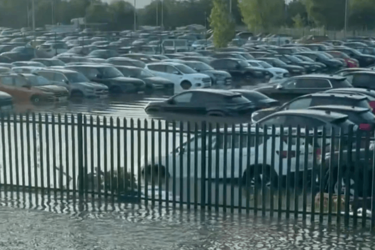 Shocking images captured the dramatic extent of the water-logged parking area
