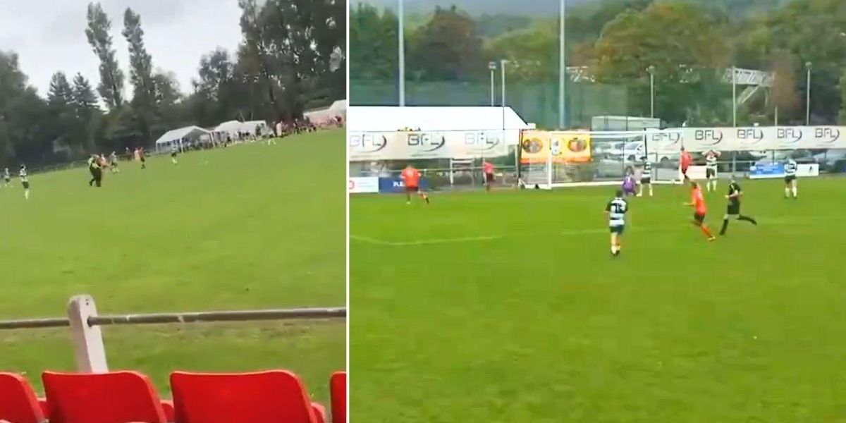 NextImg:Shocking moment football player is ARRESTED on pitch after scoring winning goal