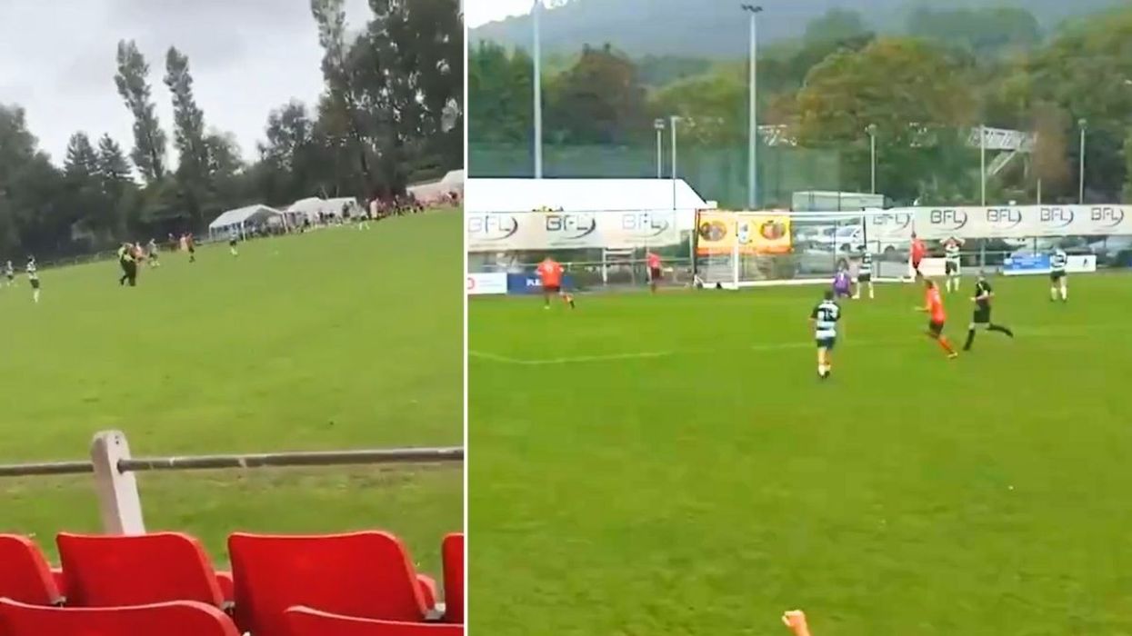 Shocking moment football player is ARRESTED on pitch after scoring winning goal