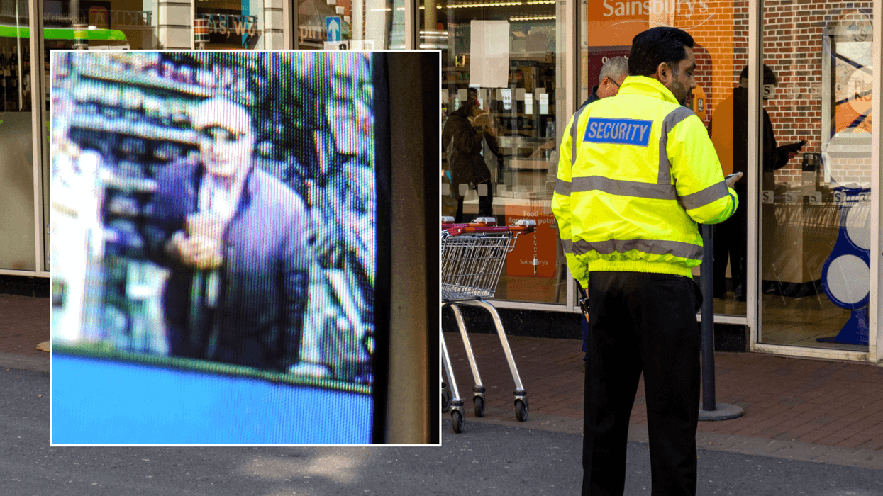 Shoplifter; Security worker outside a Sainsbury's