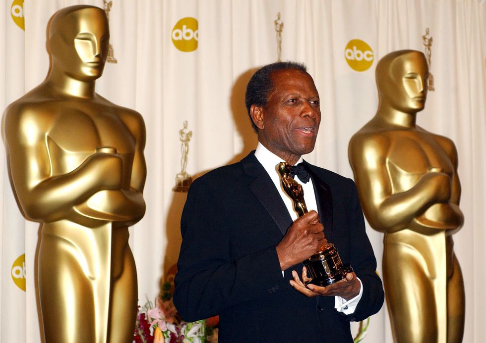 Sidney Poitier after receiving an Honary Award at the 74th Annual Academy Awards at the Kodak Theatre in Hollywood, Los Angeles.