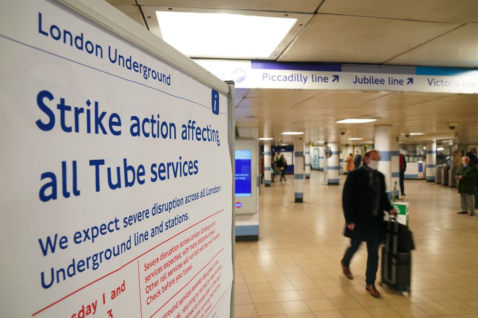 Signage at Green Park underground station ahead of a strike