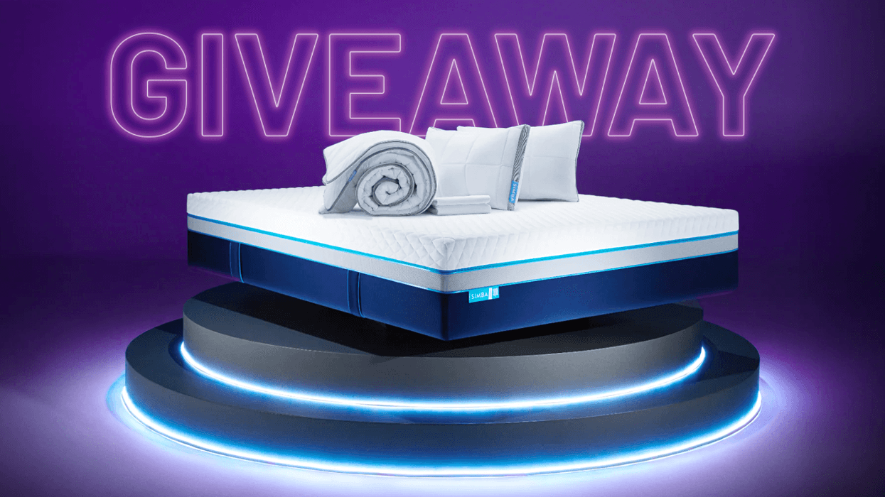 simba sleep mattress on a purple background with a giveaway sign