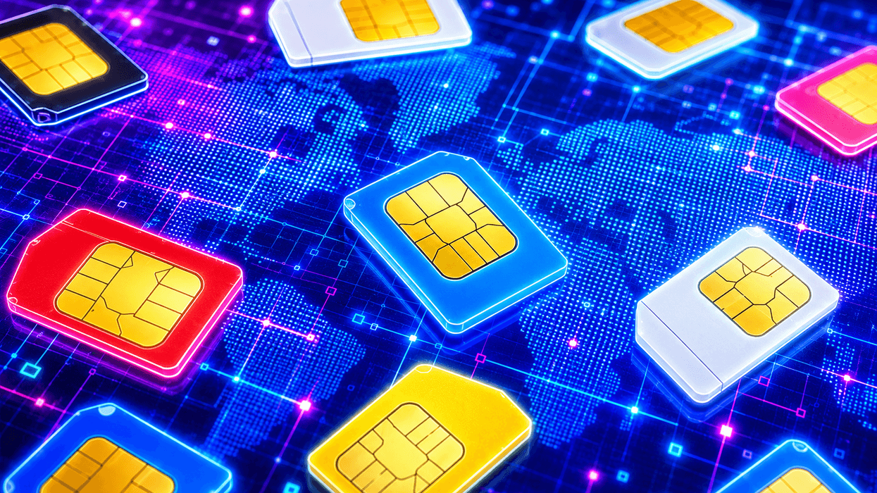 SIMs scattered across a digitised background