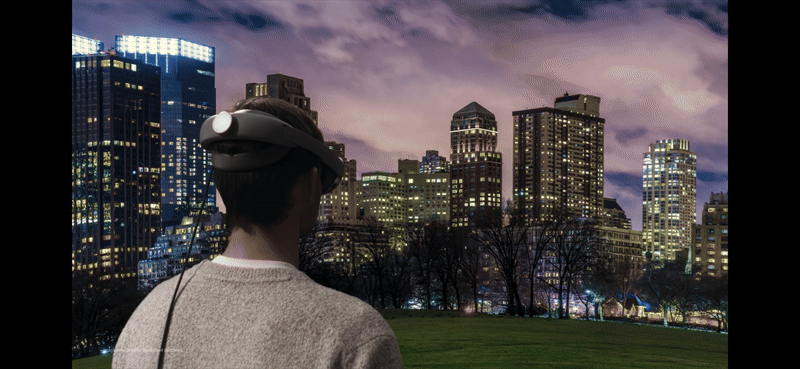 Simulation of man wearing the Galaxy XR headset