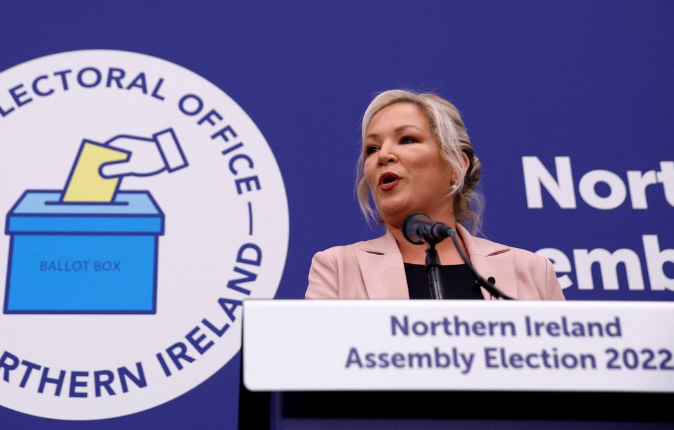 Sinn Fein deputy leader Michelle O'Neill speaks at the Meadowbank Sports Arena count centre, in Magherafelt, Northern Ireland