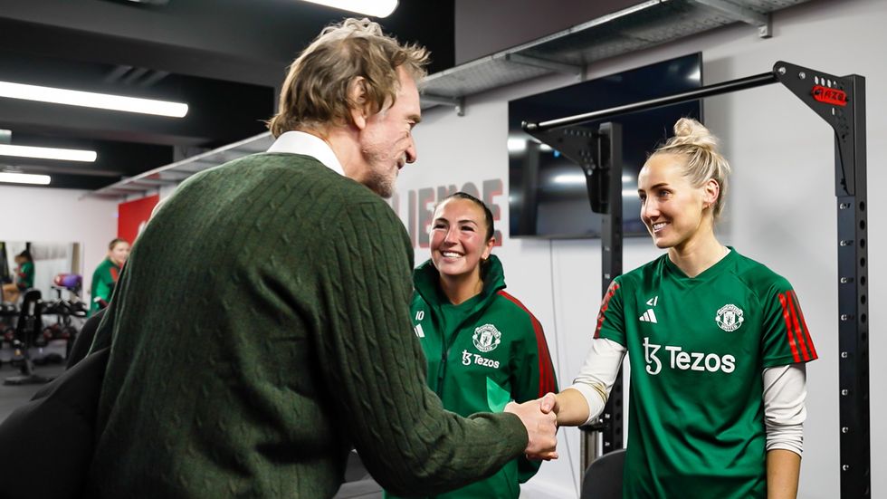 Sir Jim Ratcliffe, Katie Zelem and Millie Turner