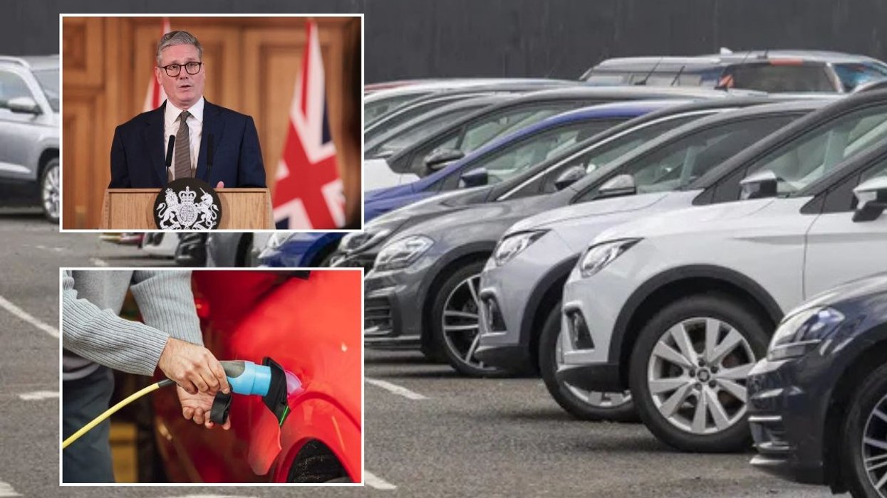 Sir Keir Starmer, a car forecourt and an electric vehicle charger