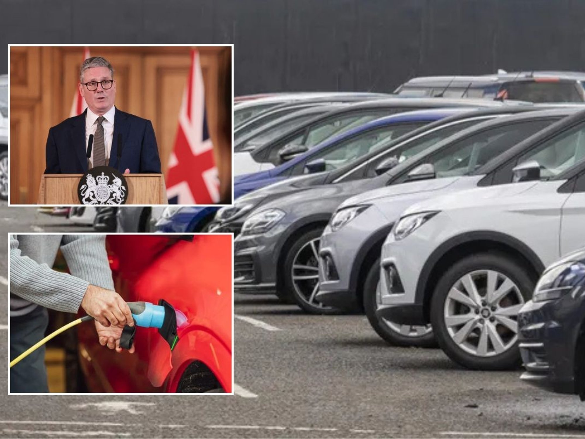 Sir Keir Starmer, a car forecourt and an electric vehicle charger