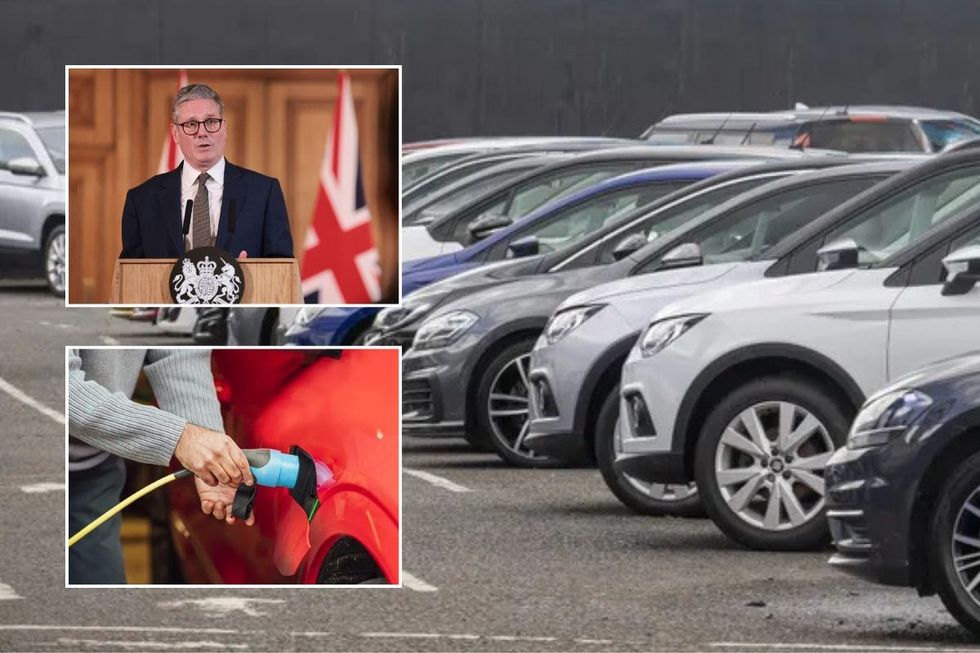 Sir Keir Starmer, a car forecourt and an electric vehicle charger