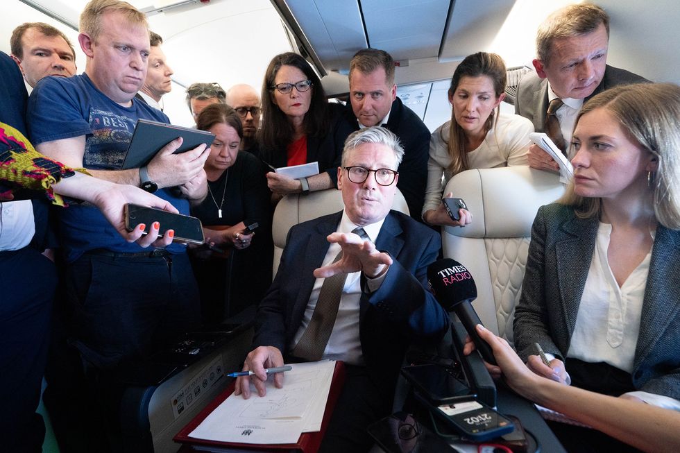 Sir Keir Starmer addresses journalists en route to the US