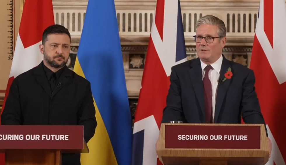Sir Keir Starmer has taken to the stage alongside Volodymyr Zelensky
