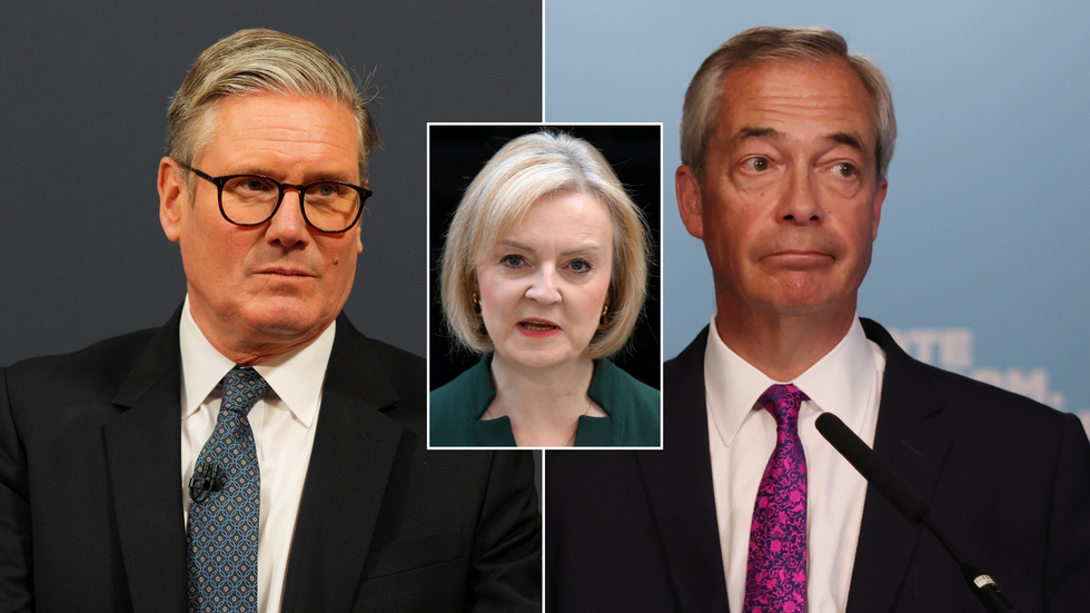 Sir Keir Starmer, Nigel Farage and Liz Truss